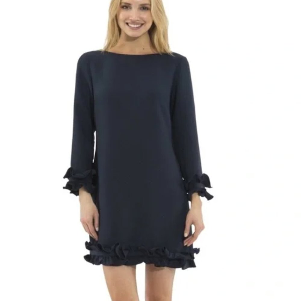 Sail to Sable Black Ruffle Hem and Sleeve Shift Dress